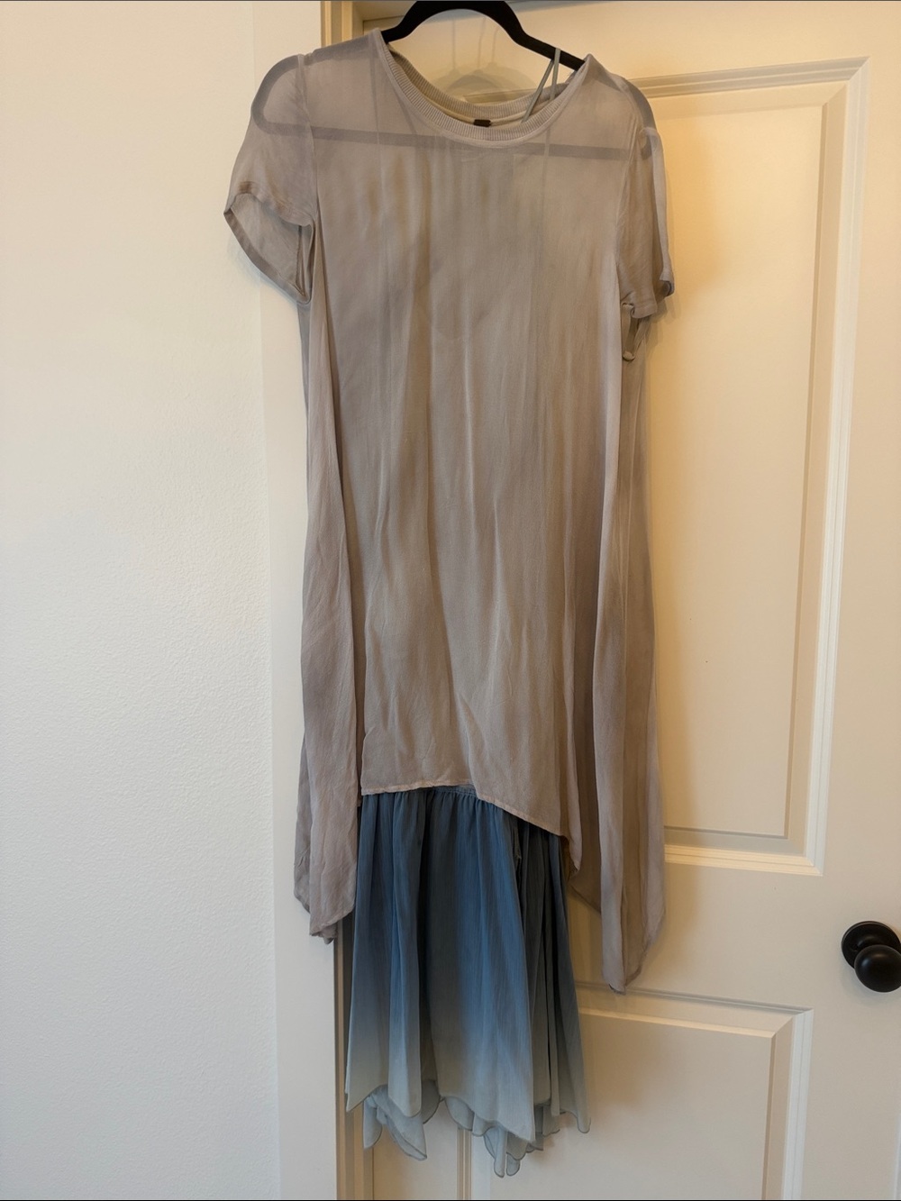 Free People Sheer Layered Dress in Taupe and Blue